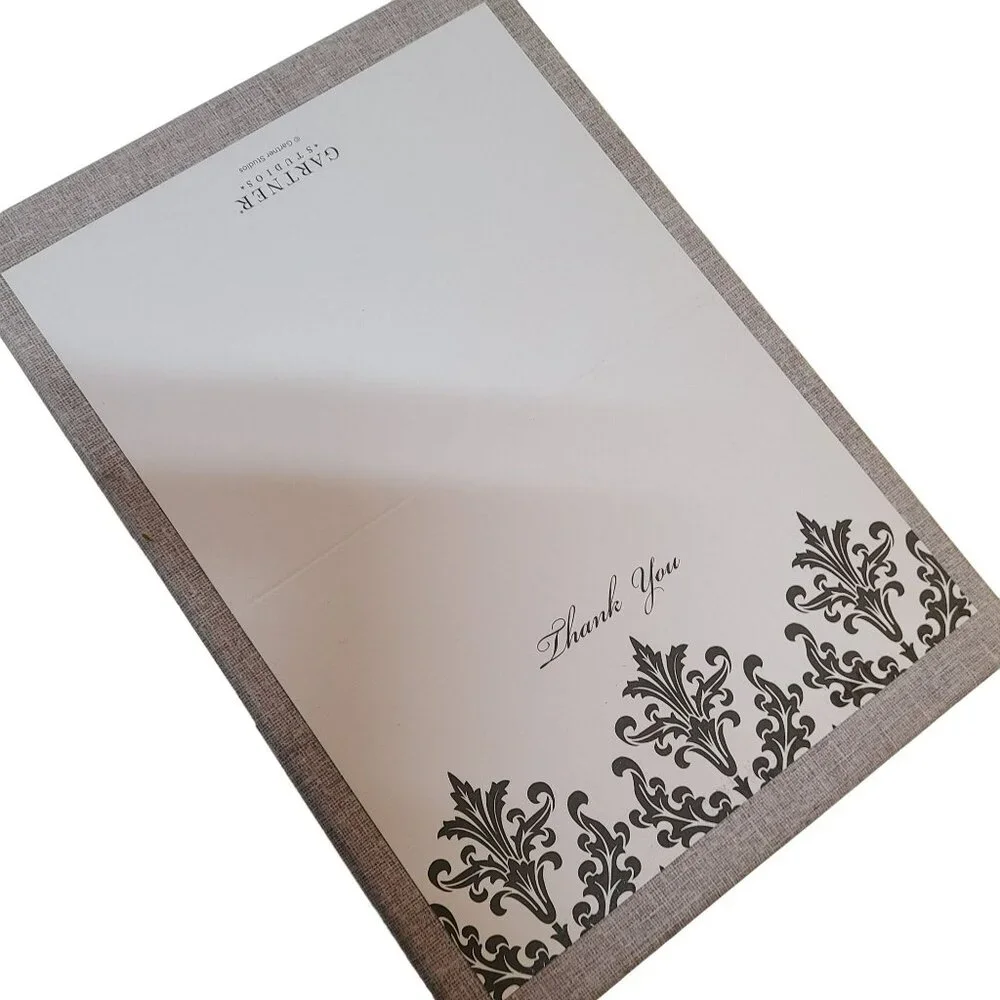 Gartner Studios Thank You Cards & Envelopes Set 50 Pack Elegant Black Damask Des